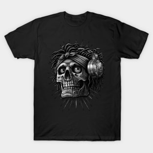 old school skull African hiphop music with Headphone T-Shirt
